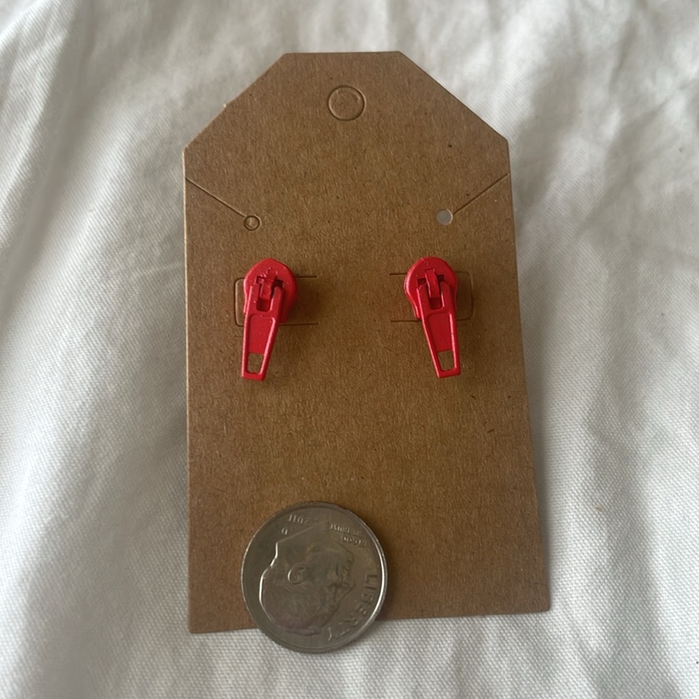 Red Zipper Earrings with Plastic Backs - Picture 3 of 3
